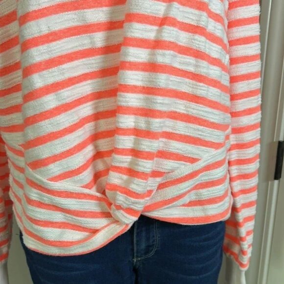 Evereve Noah Stripe Sweatshirt Neon Coral White Stripe Size Small Like New - Picture 2 of 3